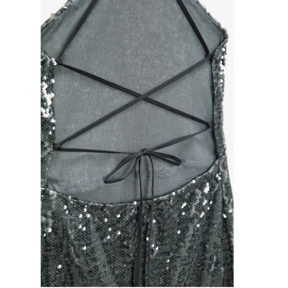 Zara green sequin open back mini dress, NWT, L - Picture 16 of 16